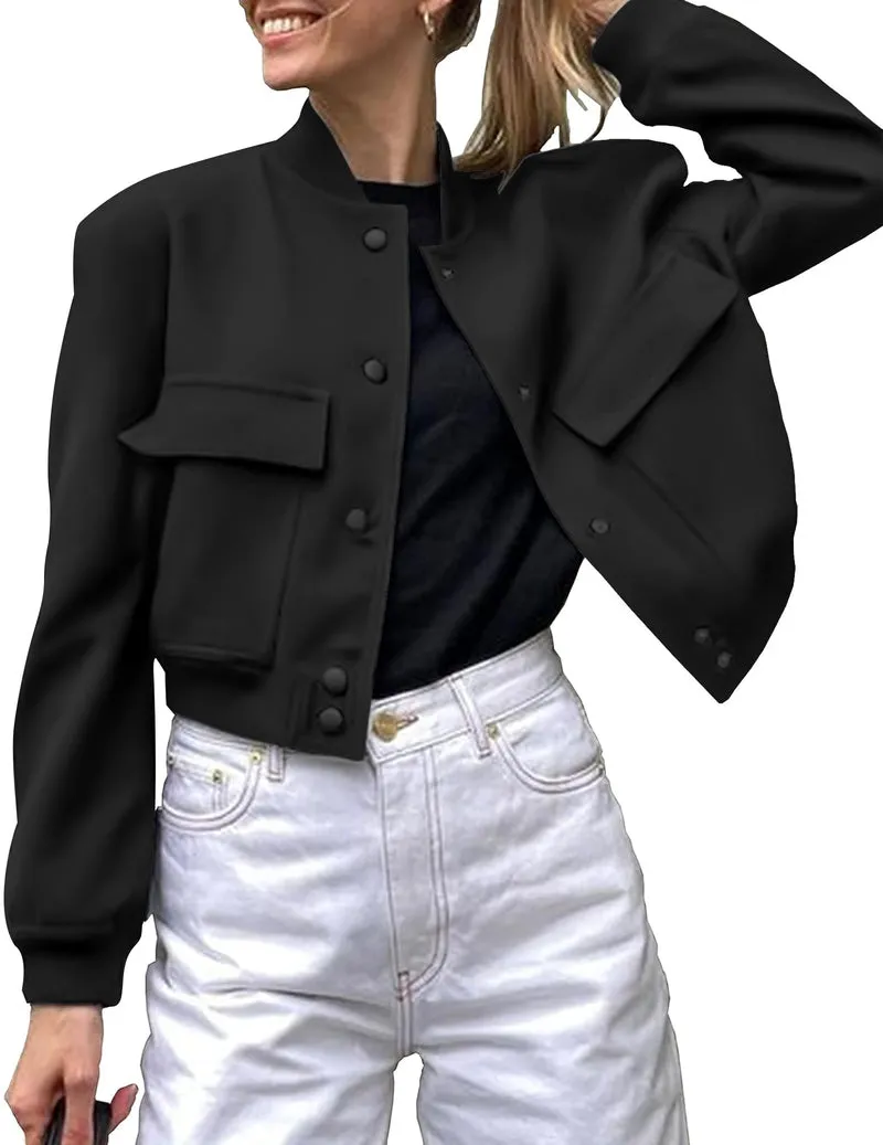 Zeagoo Women Bomber Jacket Casual Button Down Shackets