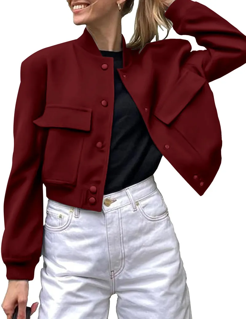 Zeagoo Women Bomber Jacket Casual Button Down Shackets