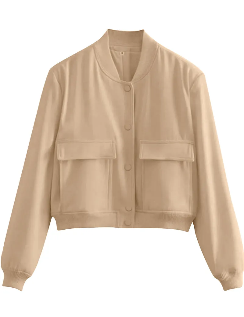Zeagoo Women Bomber Jacket Casual Button Down Shackets