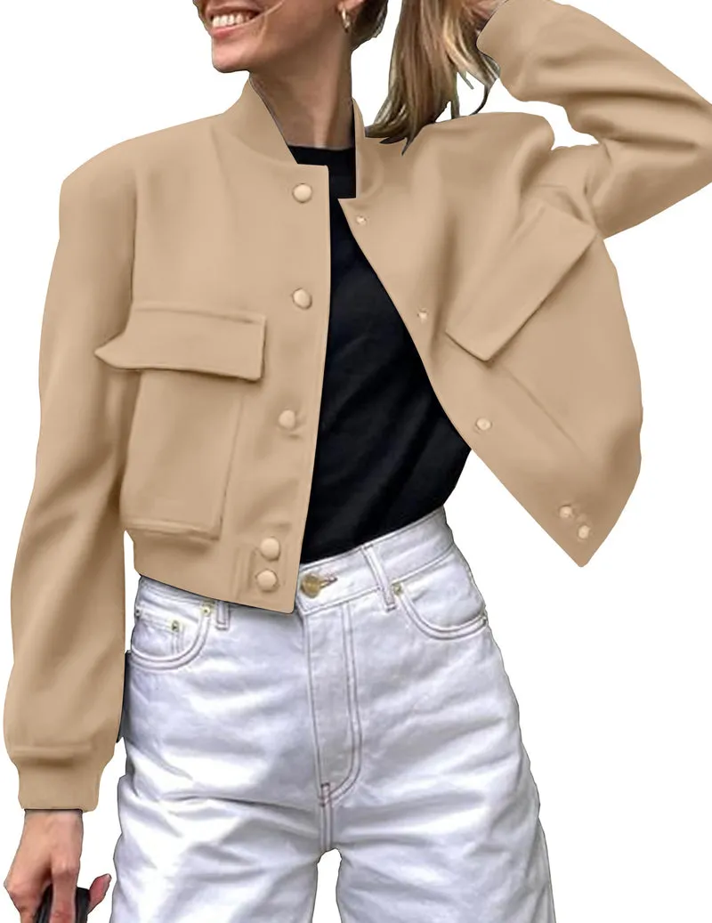 Zeagoo Women Bomber Jacket Casual Button Down Shackets
